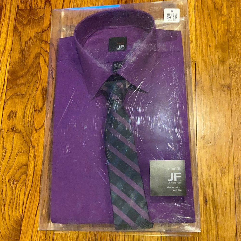 J. Ferrar Slim Fit Dress Shirt and Tie